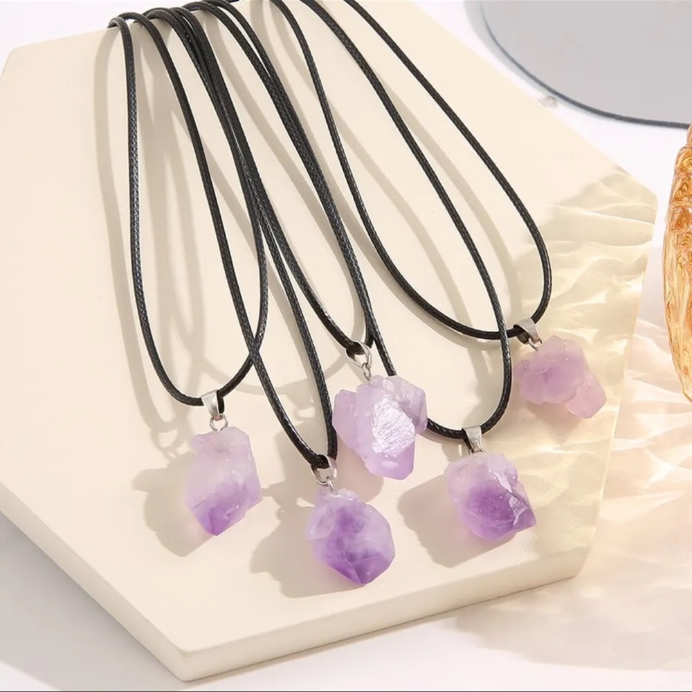 💜✨ Raw Amethyst Crystal Pendant Necklace | Boho | Natural Stone
